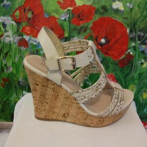 Aldo Like New Leather-Cork Platform Sandals